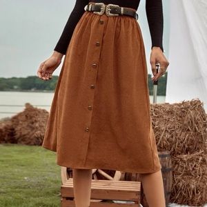SHEIN High Waist Single Breasted Corduroy Skirt Without Belt